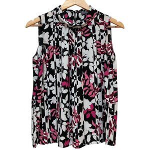 Vince Camuto Black, white, pink and maroon floral sleeveless blouse XS